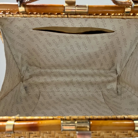 Vintage Woven Rattan Italian Hand bag Boho Chic Bamboo and Leather Handles - Picture 12 of 16